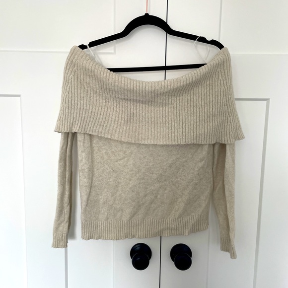 Oatmeal aerie off the shoulder sweater - Picture 3 of 3